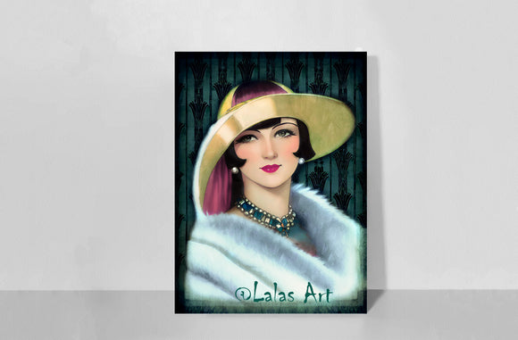 Art Deco - Flapper girl with large Hat