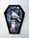 Coffin shaped Art - White Raven