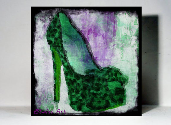 Green Stiletto Shoe Art - Lala's Art