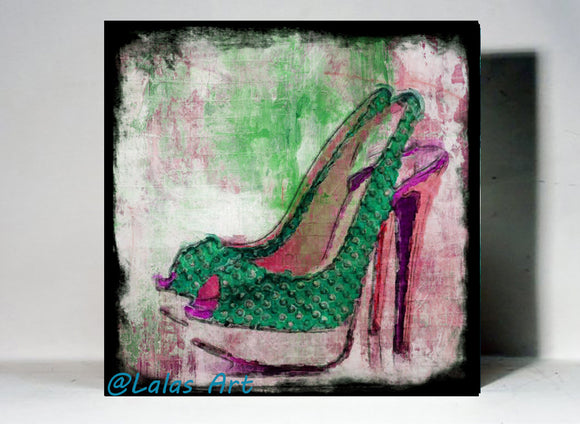 Green Stiletto Shoe Art - Lala's Art