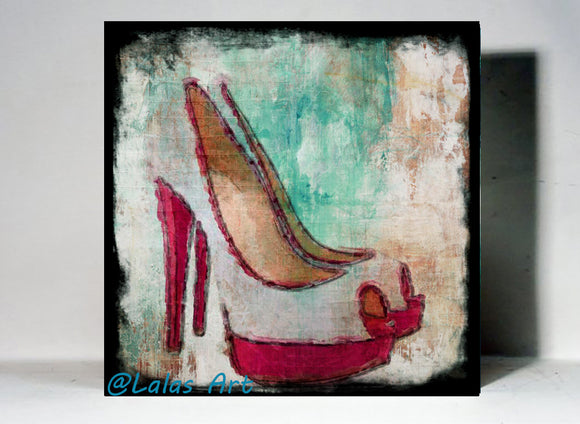 White & Red Stiletto Shoe Art - Lala's Art