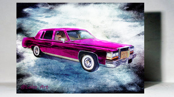 1988 Pink Cadillac 88 Caddy  Classic Vintage Retro Art Painting Oldtimer - Lala's Art