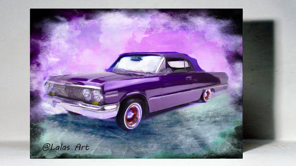 1963 CHEVROLET IMPALA CONVERTIBLE Low Rider Classic Vintage Retro Art Painting Oldtimer - Lala's Art