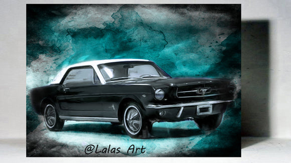1965 Black Ford Mustang  Classic Vintage Retro Art Painting Oldtimer Home Decor - Lala's Art