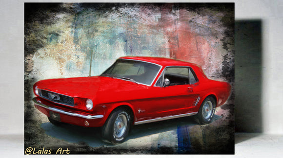 1965 red Ford Mustang  Classic Vintage Retro Art Painting Oldtimer - Lala's Art