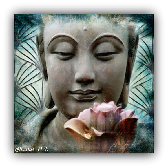 Buddha Head Painting with Flower - Lala's Art