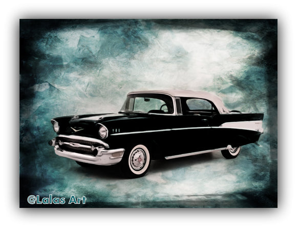 1957 black Chevrolet Classic Vintage Retro Car Oldtimer Painting Art - Lala's Art