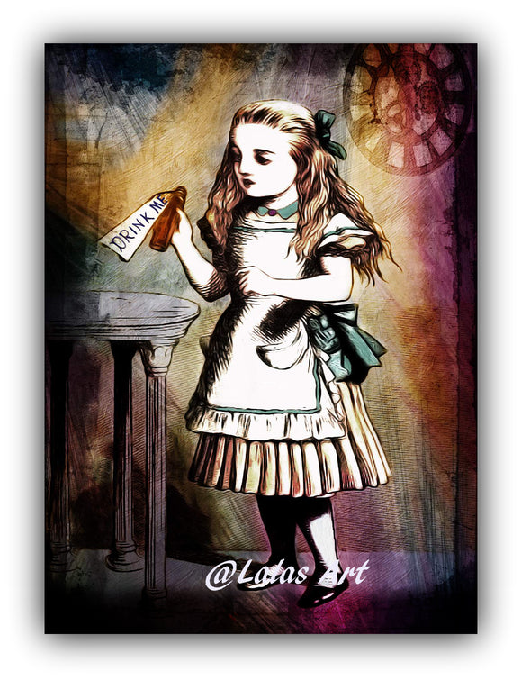 Alice in Wonderland- Alice- Drink me - Halloween - Vintage - Retro Art - Painting - Lala's Art