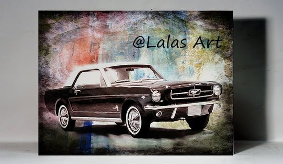 1965 black Ford Mustang  Classic Vintage Retro Art Painting Oldtimer - Lala's Art