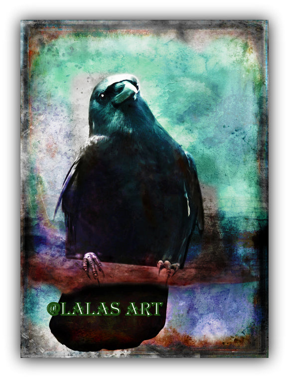 Black Crow - Colorful Painting - Bird - Vintage Retro style Art - Home décor - Wall Art Fine Art - Animal - Mix media - Watercolor - Lala's Art