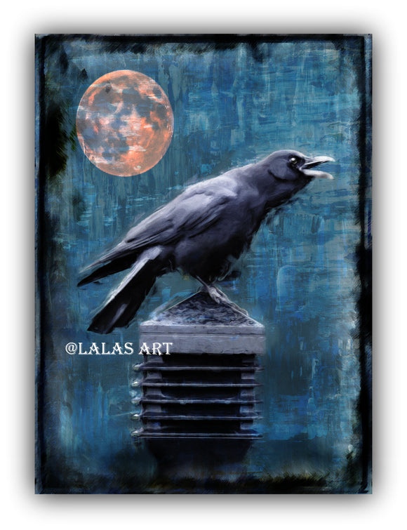 Crow with blood moon - painting - Lala's Art