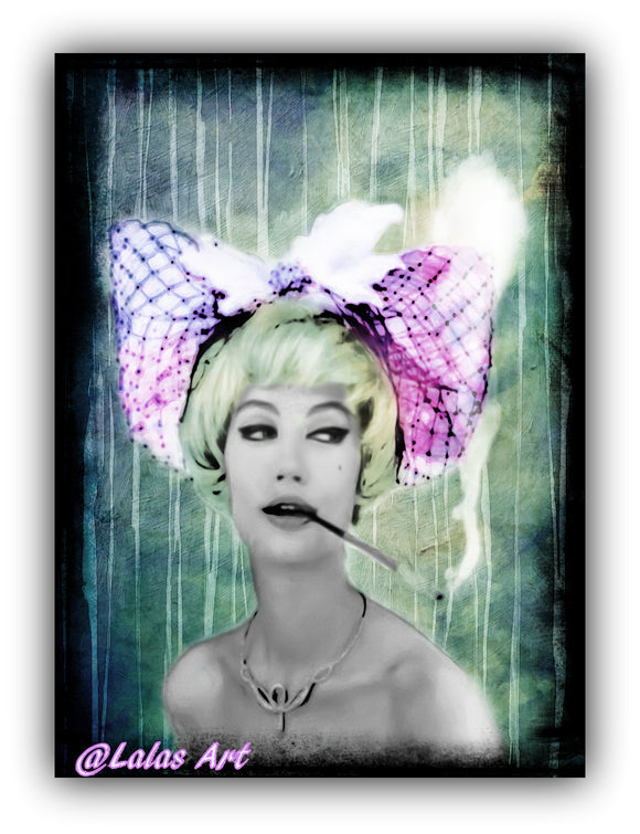 Smoking Woman with Giant Bow - Retro - Vintage - Art - Lala's Art