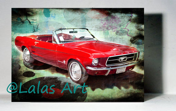 1967 Red Ford Mustang  Classic Vintage Retro Art Painting Oldtimer - Lala's Art