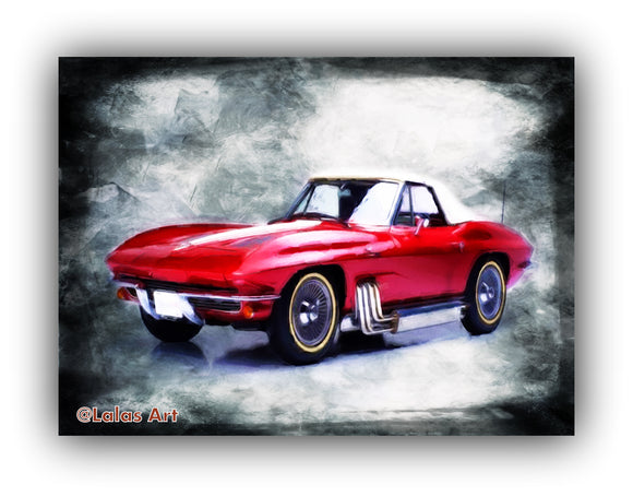 1963 red Chevrolet Corvette Classic Vintage Retro Car Oldtimer Painting Art - Lala's Art